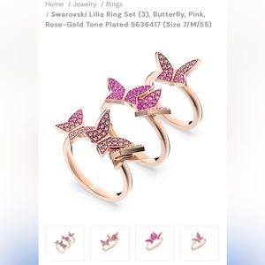 COPY - Swarovski Lilia Ring Set (3), Butterfly, Pink, Rose-Gold Tone Plated